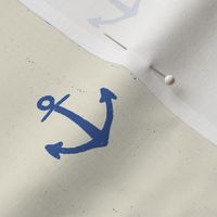 M. Navy blue Anchors on Cream White nautical coastal, medium scale