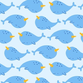 Large Narwhal Print - Blue