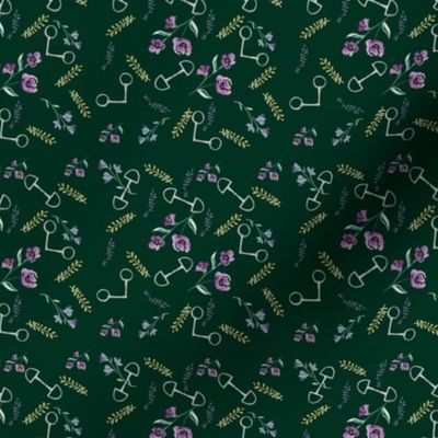 Floral Snaffle bits - Hunter green and muted - small scale 