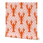 Crustacean Core - Cooked Lobsters on Pastel Pink Checks - 10x10 inch repeat