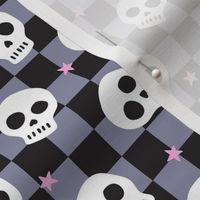 Small Skeleton Skulls on Purple and Black Checkerboard