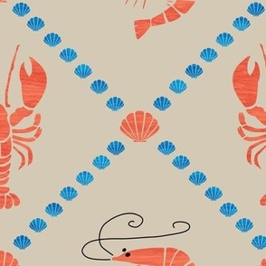 Crustacean Core | Lobsters, shrimps and seashells | Blue and Orange
