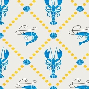 Crustacean Core | Lobsters, shrimps and seashells |  Blue and Yellow