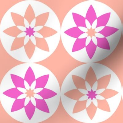 Round Fiesta Flower Tile, pink on peach