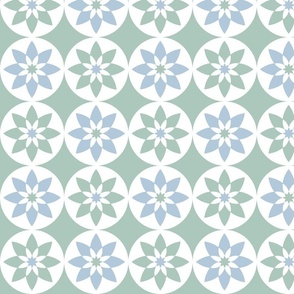 Round Fiesta Flower Tile, blue on mint