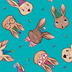 Party Bunnies Tossed Turquoise