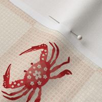 Crab watercolor on Warm Peach Linen Checks