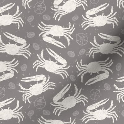 Small Block Printed Fiddler Crab Beach Life in Warm Grey