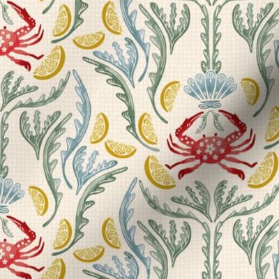 Crab Damask - Warm Linen