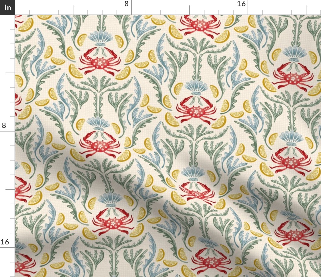 Crab Damask - Warm Linen