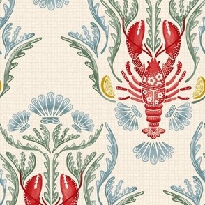 Lobster Watercolor Damask - Warm Linen