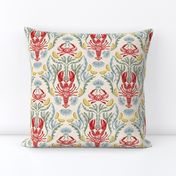 Crab and Lobster Watercolor Damask - Warm Linen