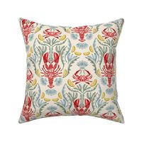 Crab and Lobster Watercolor Damask - Warm Linen