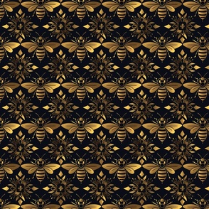 Golden Mandala Bees: Black and Gold Geometric Bee Pattern