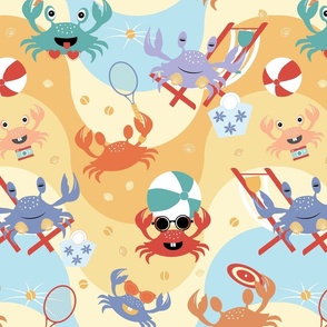 Crabs on Vacation - Crustaceans playing sports and sunbathing on the beach