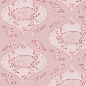 Crustacean Crabs and Seashells - Monochromatic Pink - Large