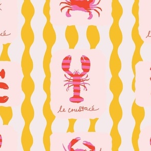 Medium - Le Craustacé crustaceancore yellow and pink lobsters and crabs
