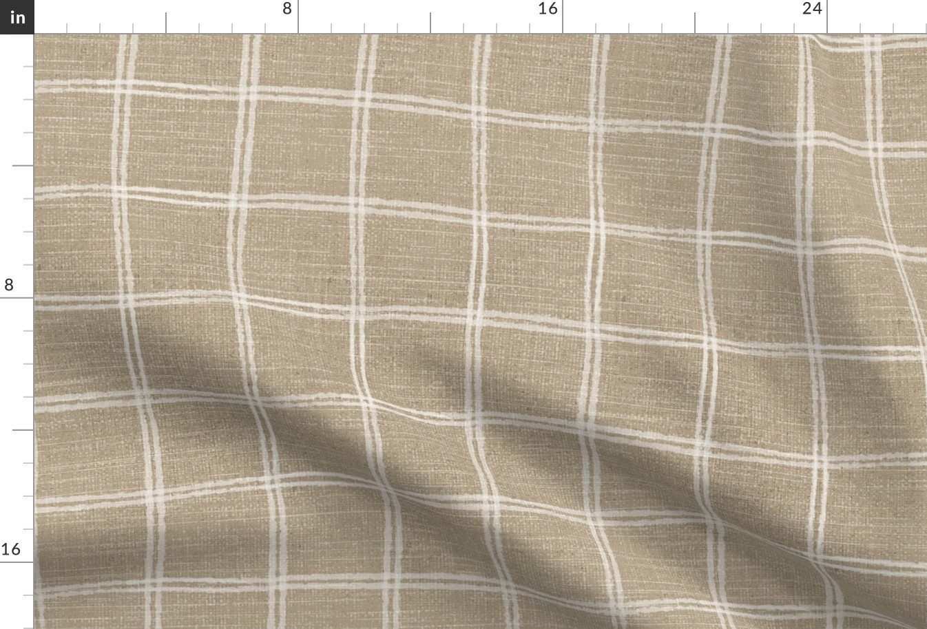 plaid linen-look in white on flax
