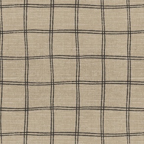 plaid linen-look in black on flax