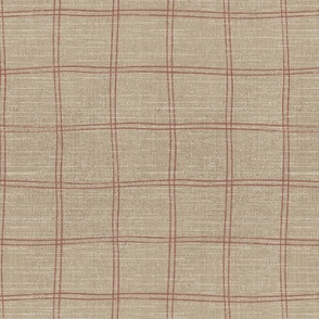 plaid linen-look soft red on flax