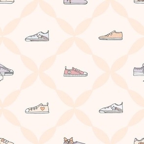 Geometric kids pastel sneakers shoes in light peach fuzz 9x9 repeat