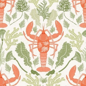 Medium Scale Lobster Love in Coral and Green