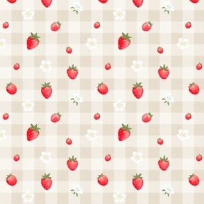 [small] Strawberry Gingham — Oatmeal 