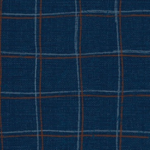 Plaid on linen-look weave indigo multi