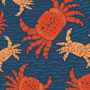 L - Crabs - Red and Peach with Navy Background