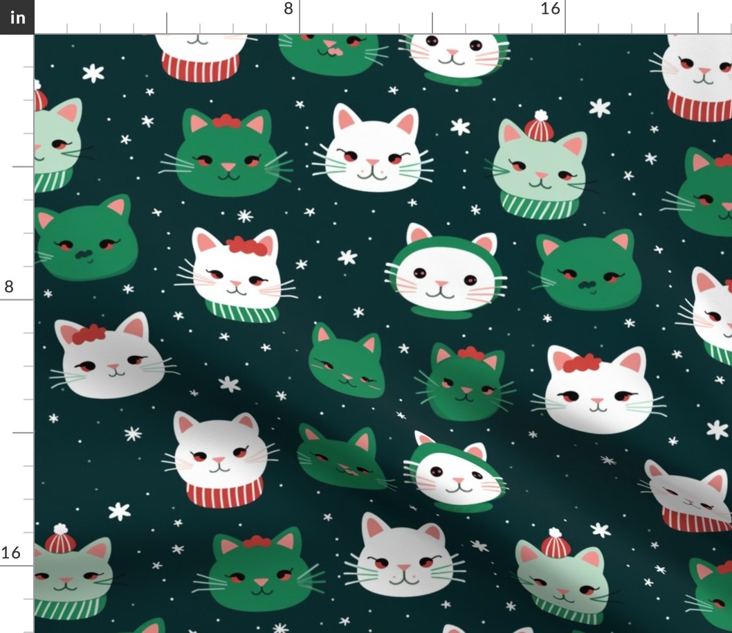 Christmas Kitty Cat Faces on Green