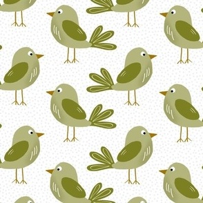 Quirky Green Birds (white background) 9x9