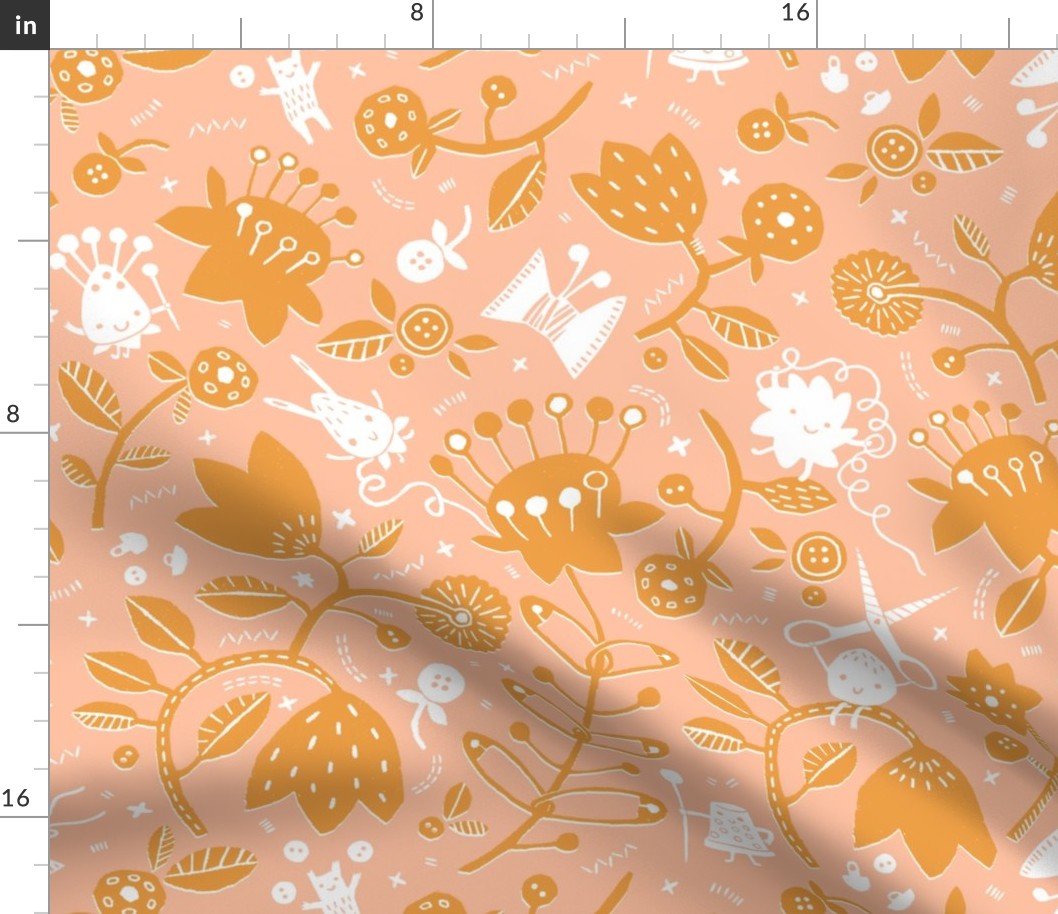 Sewing Wonderland in Orange and Peach Pink