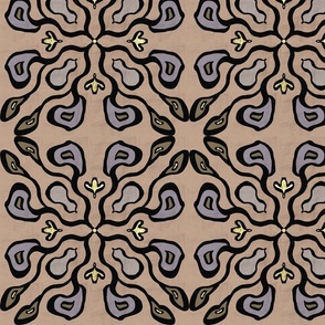 Fun Alien Modern Geometric Tile - Lilac Beige Olive, Large
