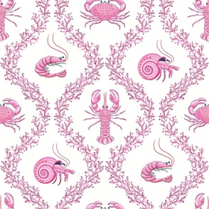 coral and crustacean/vibrant pink on white/large
