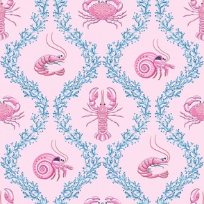 coral and crustacean/pink and blue/large
