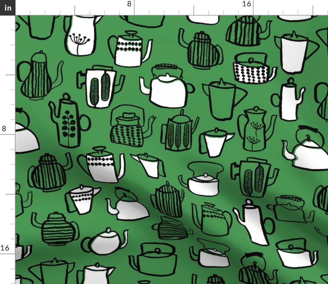 Teapots - Kelly Green/White/Black by Andrea Lauren