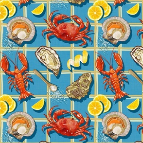 Crustacean Feast (Mid Blue with Patterned Cloth)