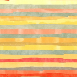 Rough Watercolor Stripes Coral Yellows