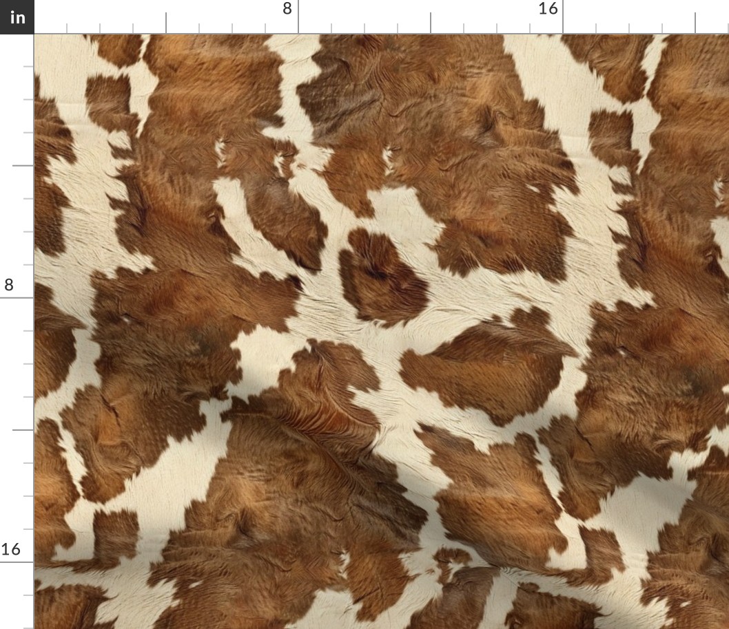 Realistic Cow Cowhide texture ,  cowboy Rodeo Western Ranch Fabric large scale WB24 brown