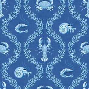 coral and crustacean/dark blue/large