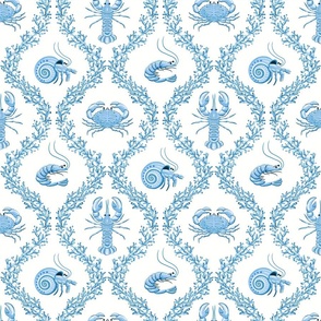 coral and crustacean/blue and white/medium