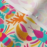 Lobster Damask in Popping Dopamine Colors on Cream - Small