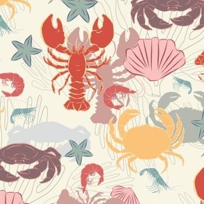 crustacean summer//medium scale// Wallpaper, //home decor //fabric