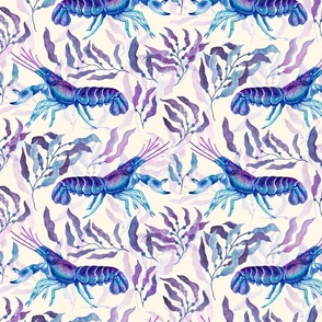 Lobster watercolor in purple and pink on beige
