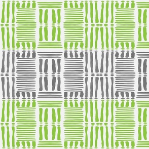 (L) Mudcloth Vertical and Horizontal Stripes with Dots Lime Green and Greys