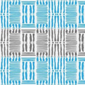 (L) Mudcloth Vertical and Horizontal Stripes with Dots Bright Aqua and Greys