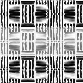 (L) Mudcloth Vertical and Horizontal Stripes with Dots Black Monochrome