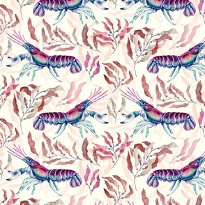 Lobster watercolor in purple and pink