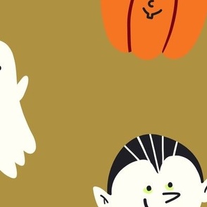 (SMALL) Cute Halloween Gang in whimsical colors for kids on Light Background