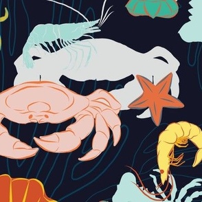 crustacean dark sea//Large scale// Jumbo// Wallpaper//home decor //fabric